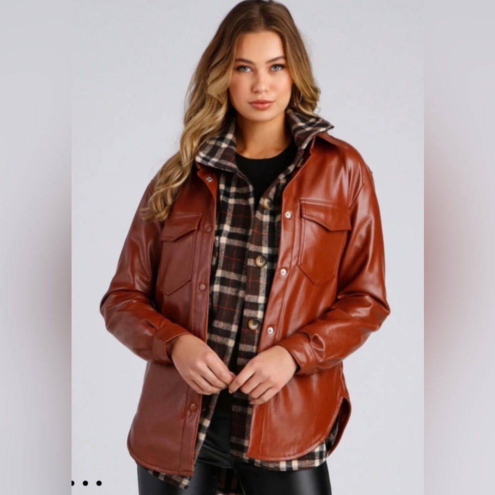 Faux leather shacket
